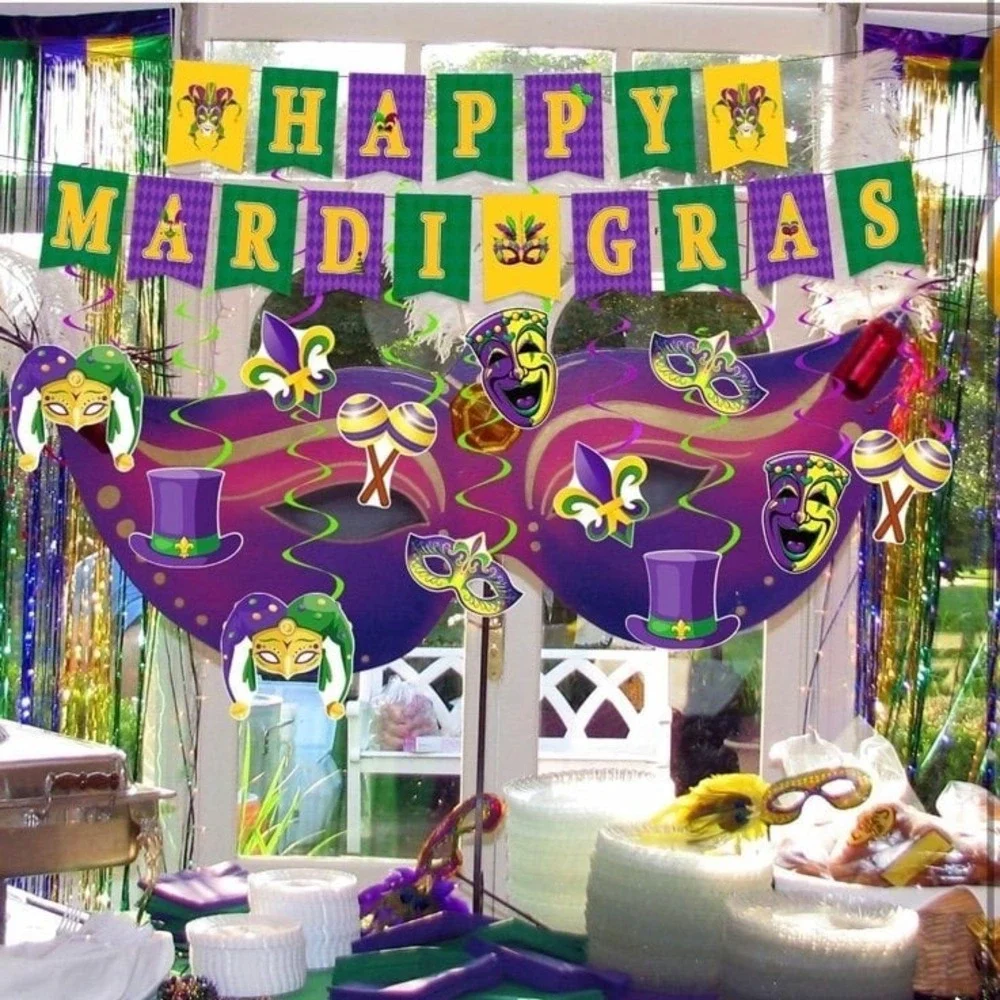 54 Pieces Mardi Gras Party Decorations and Supplies Set, Purple Green and Gold P